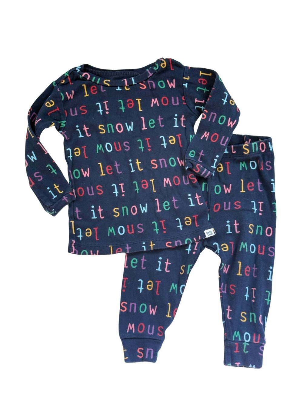 BabyGap 6-12M Let It Snow Holiday Pajama Set Navy 2-Piece